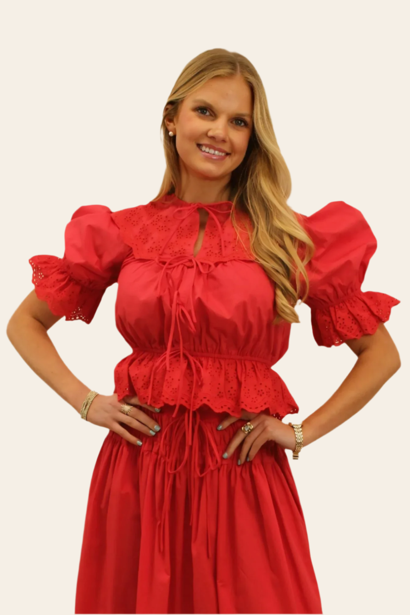 Kaen Embroidered Tie-Front Blouse