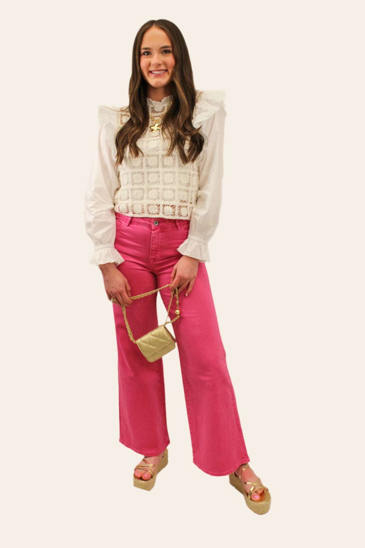 Sophia Wide Leg Jeans in Pink
