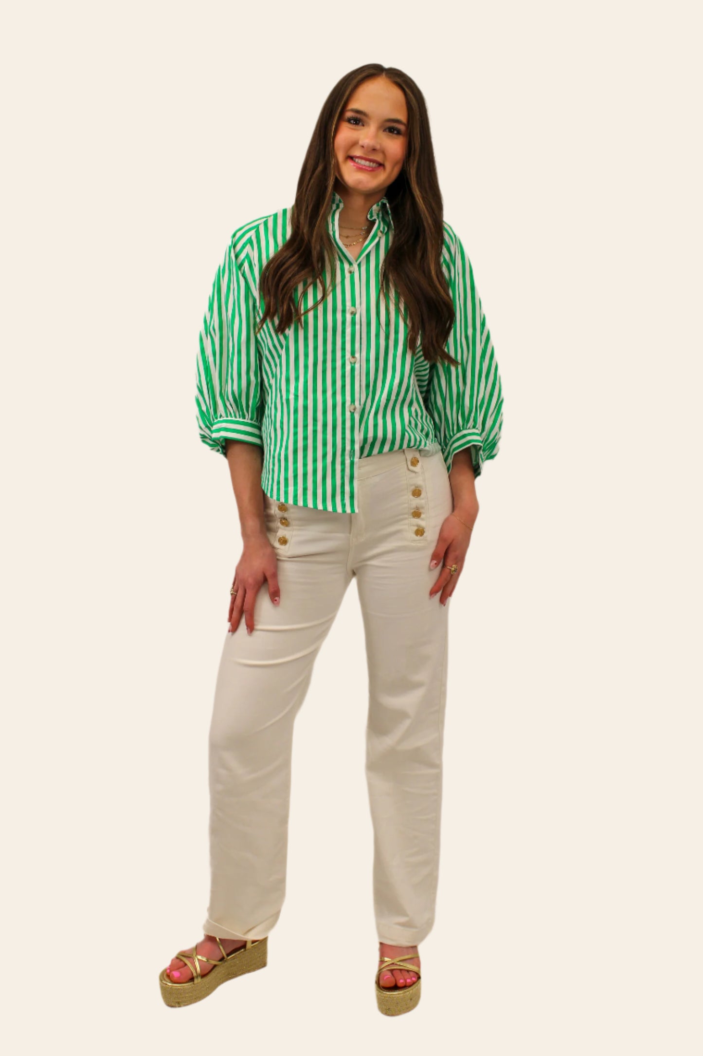 Sarah Beth Straight Jeans with Gold Button Detail