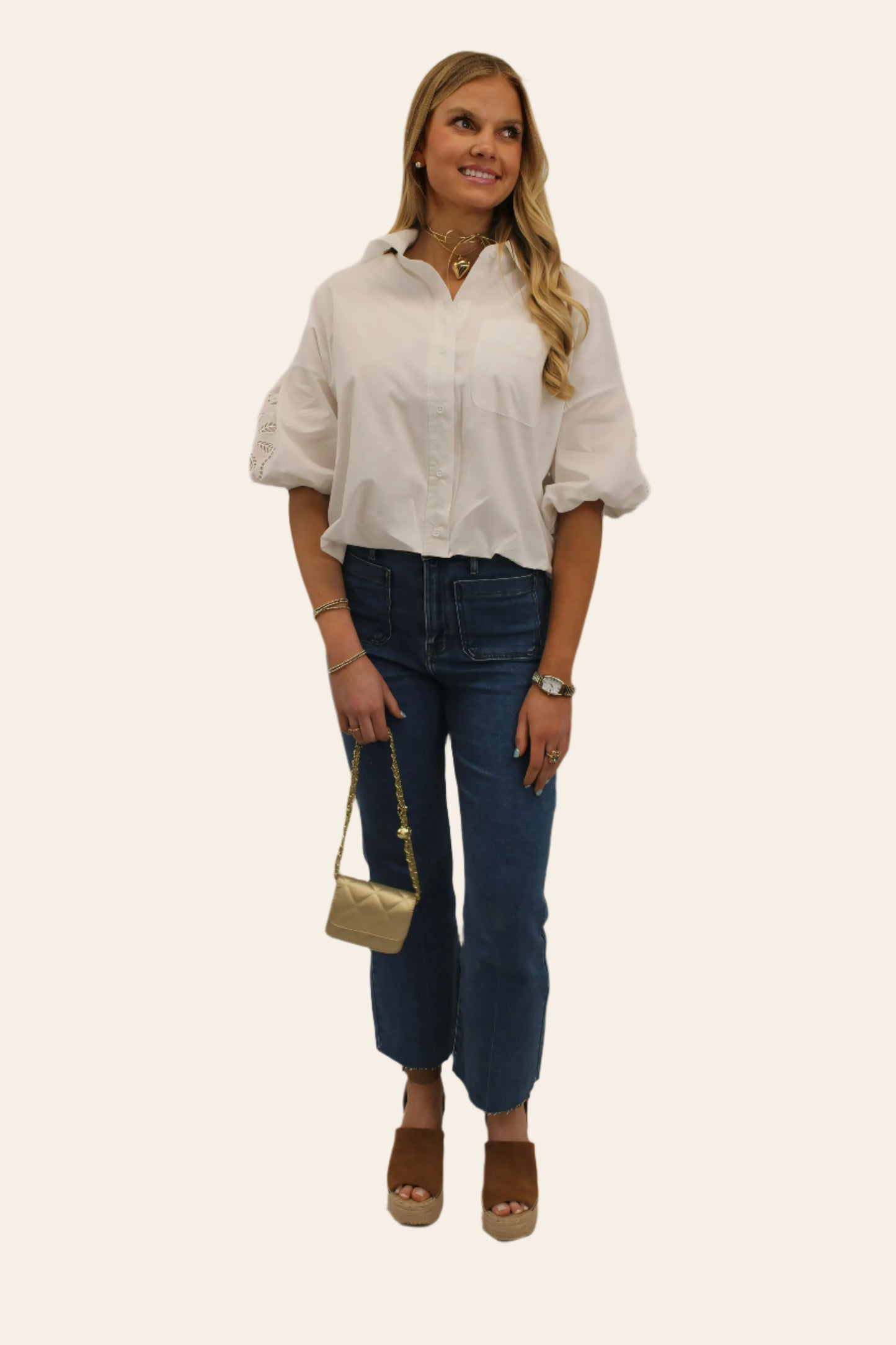 Harper Eyelet Collared Button Top