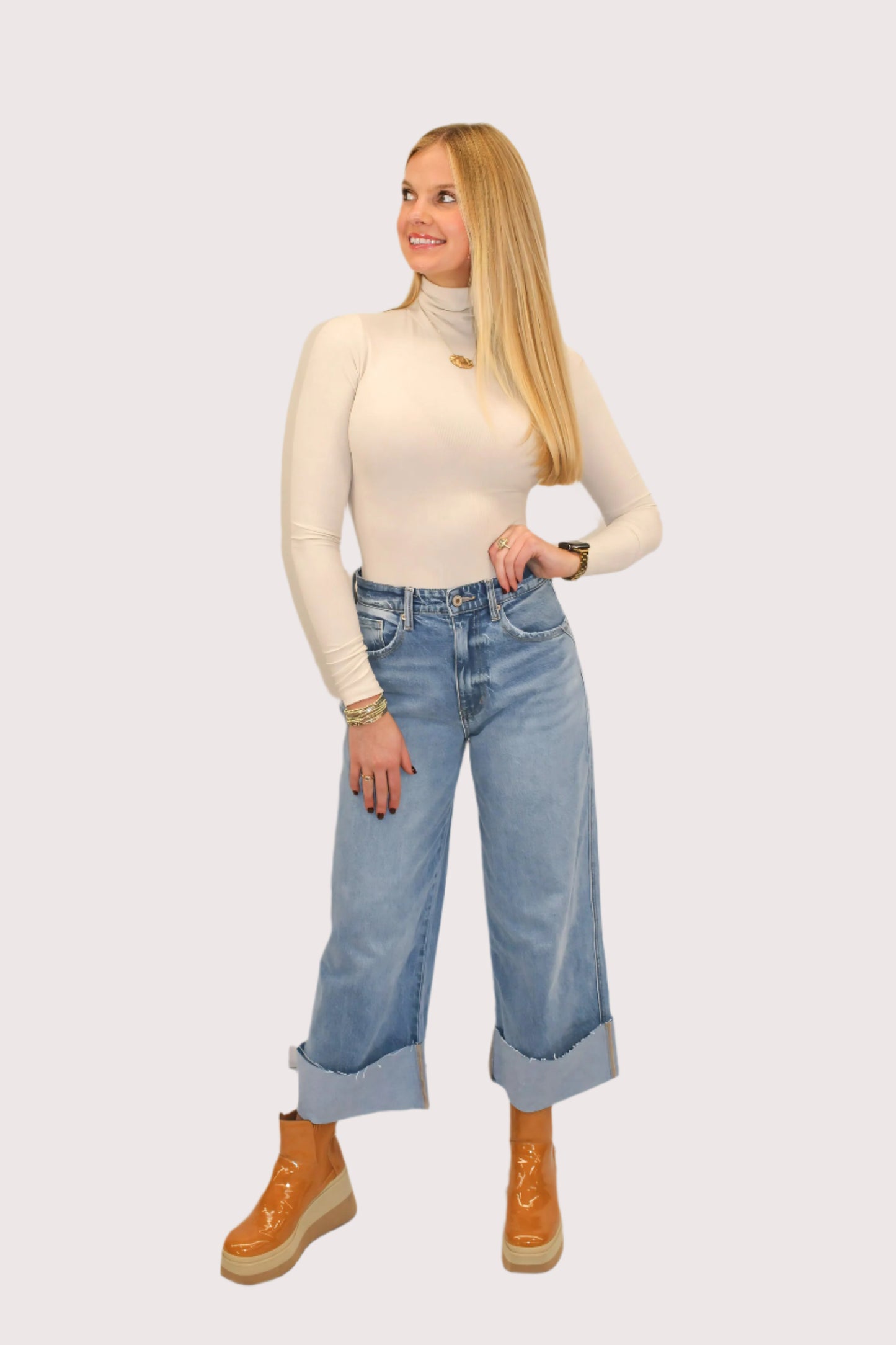 Kacy Fitted Long Sleeve Turtle Neck Rib Bodysuit