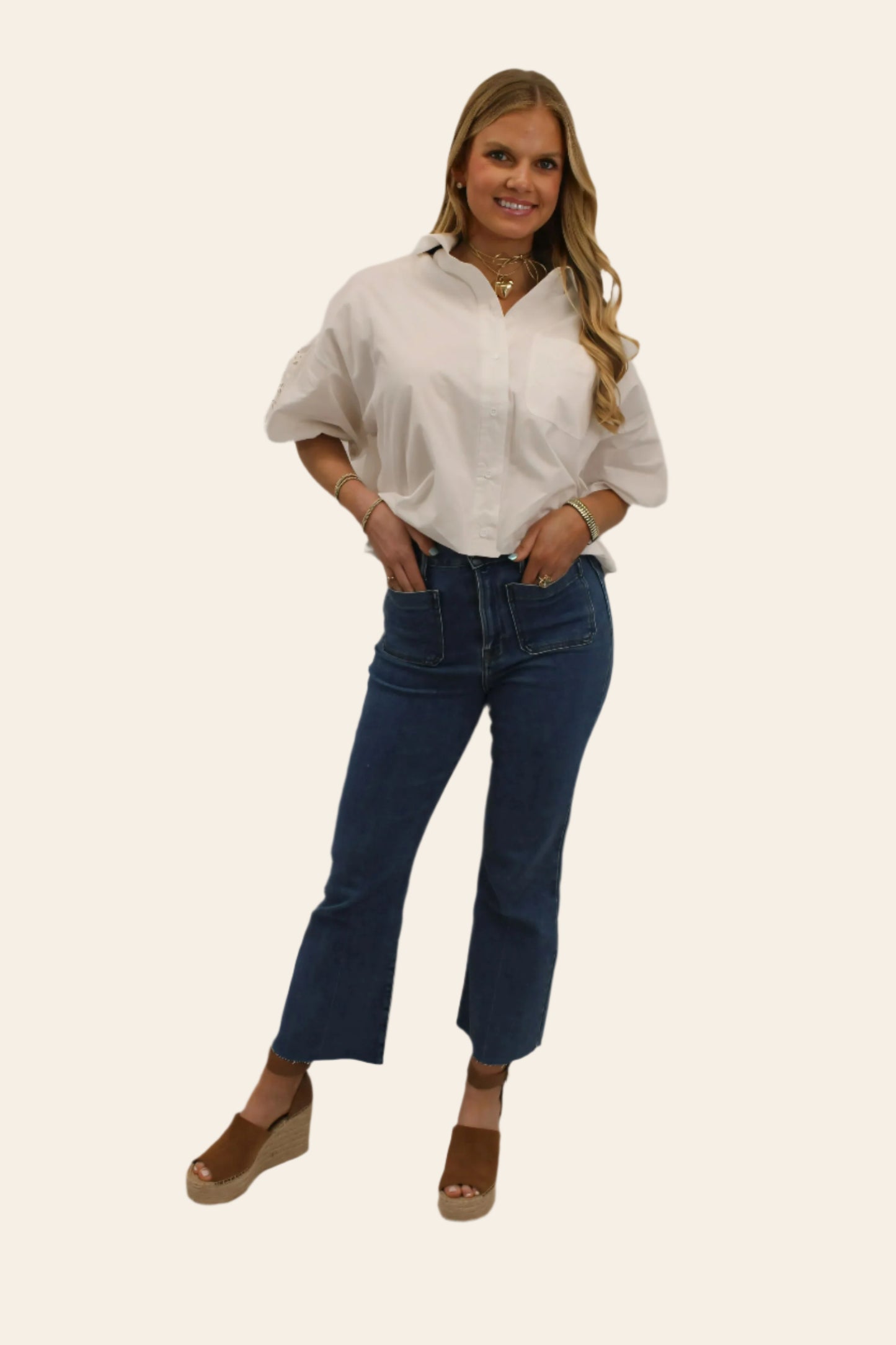 Harper Eyelet Collared Button Top