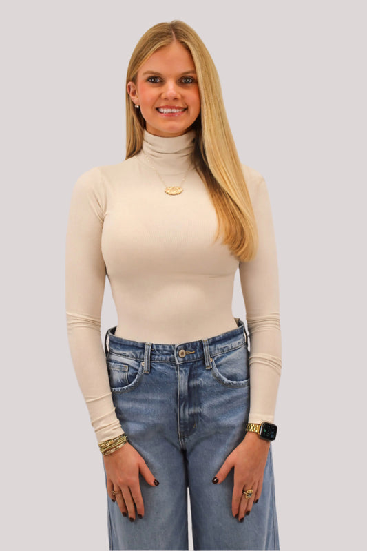 Kacy Fitted Long Sleeve Turtle Neck Rib Bodysuit