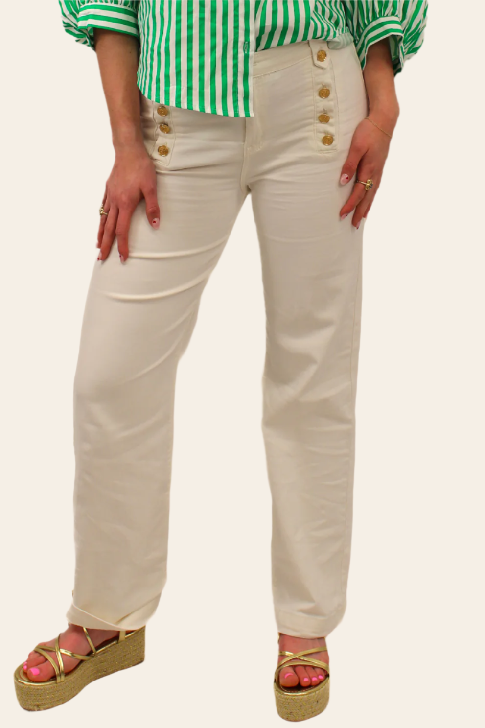 Sarah Beth Straight Jeans with Gold Button Detail