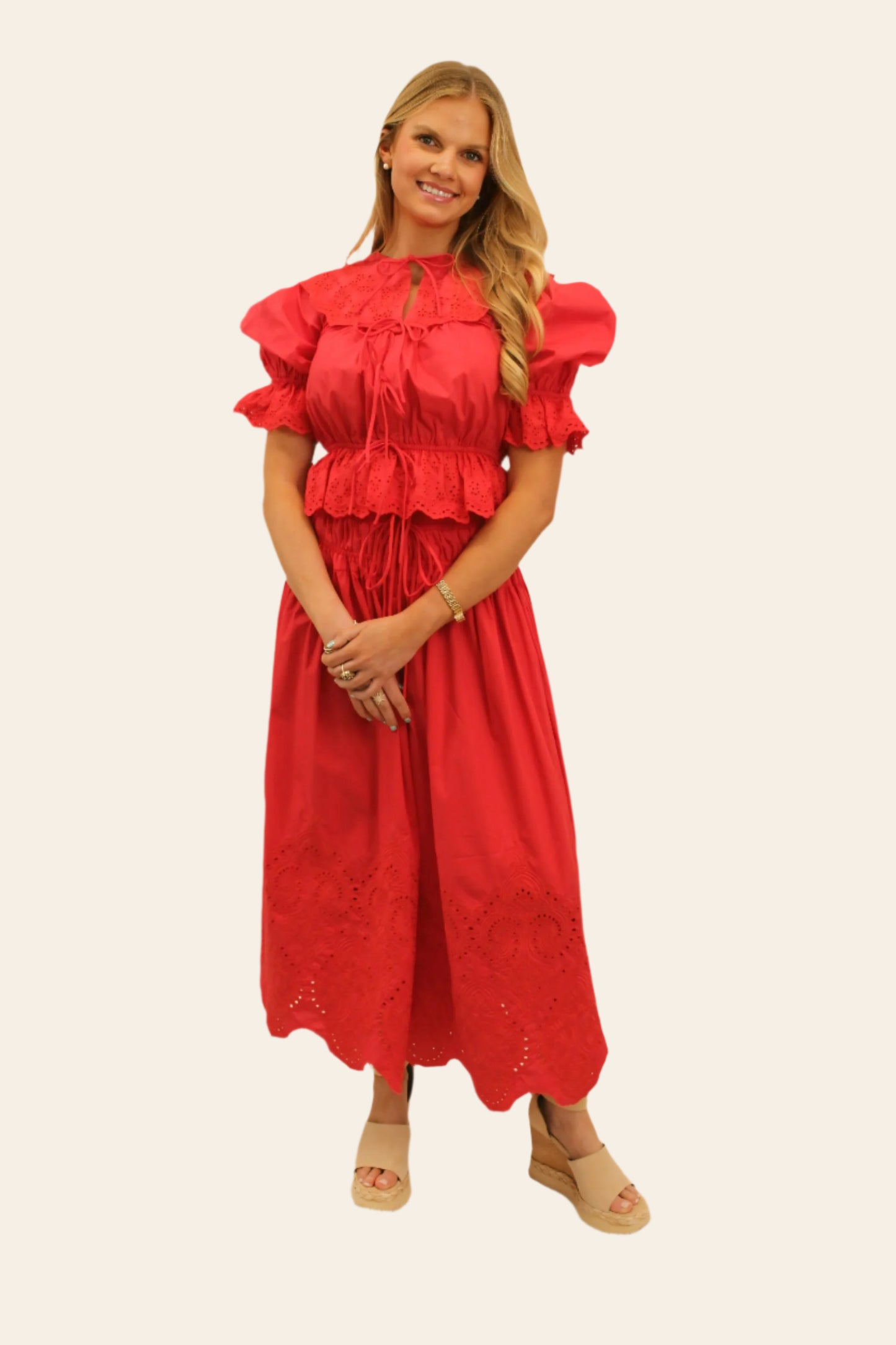 Kaen Embroidered Tie-Front Blouse