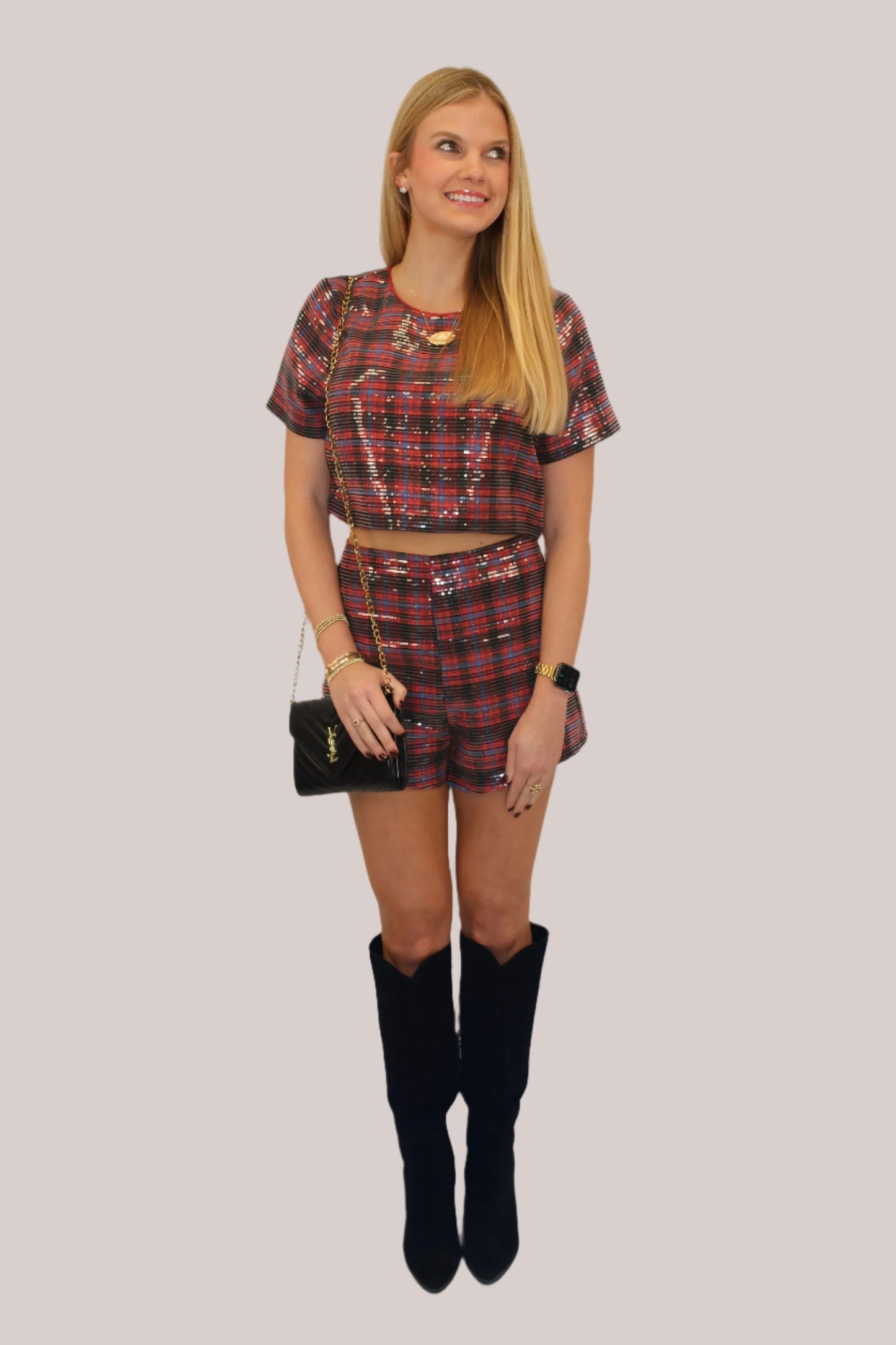 Conjunto de lentejuelas a cuadros Jane