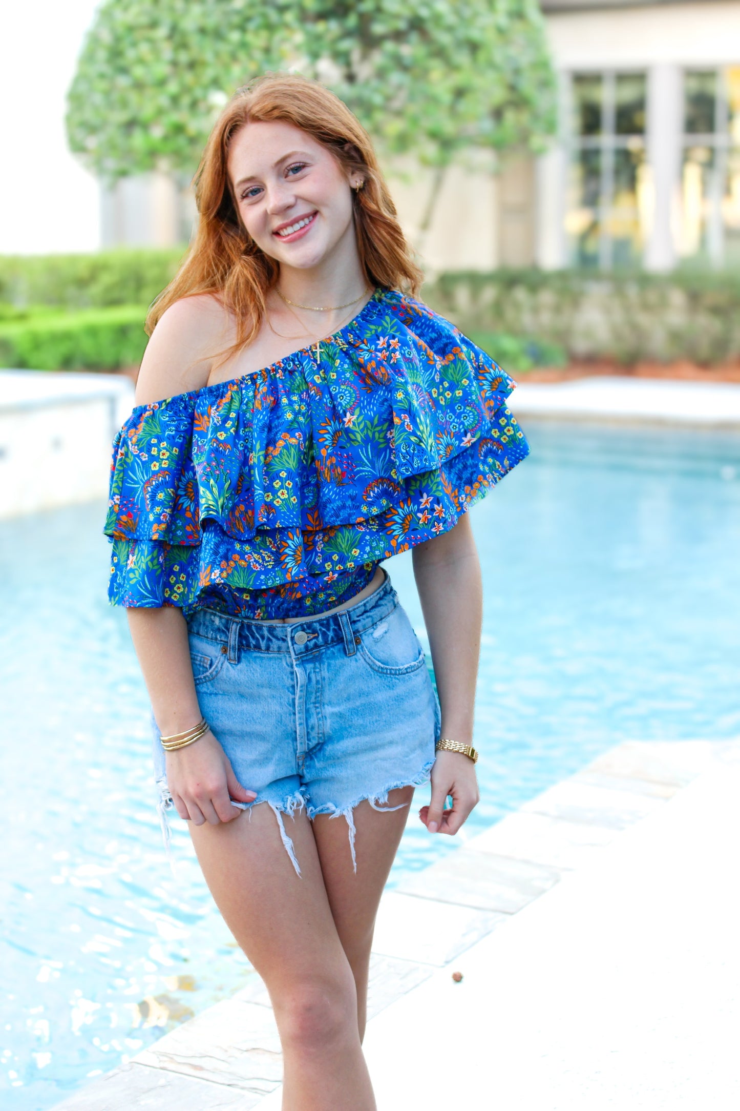 Kate Floral One-Shoulder Top