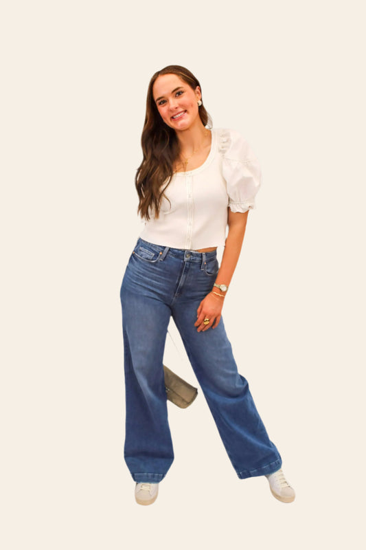 Olivia Satin Puff Sleeve Ribbed Top