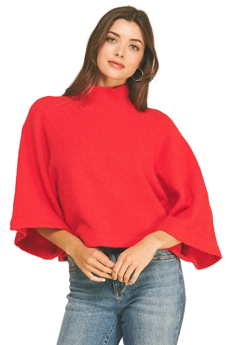 Lori Wide Sleeve Sweater - Red