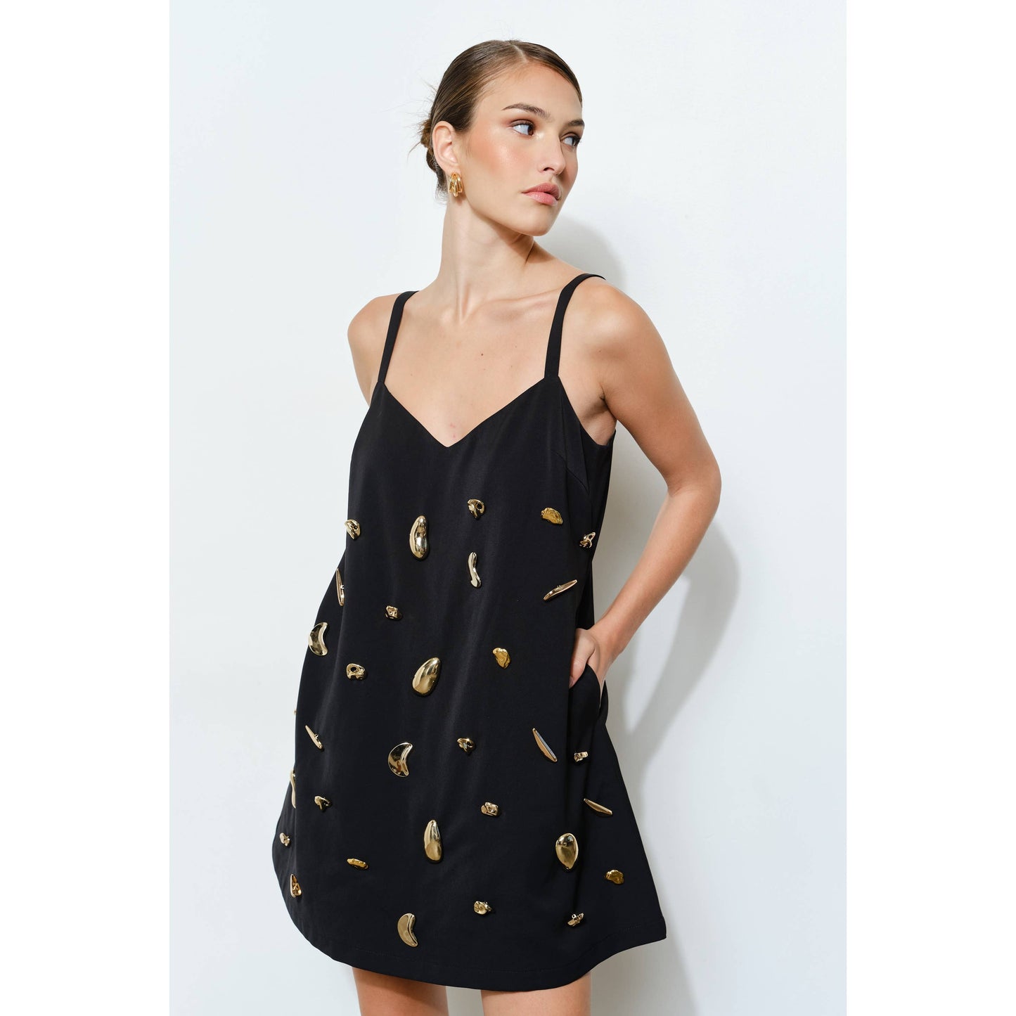 Metallic Embellished A-Line Mini Dress