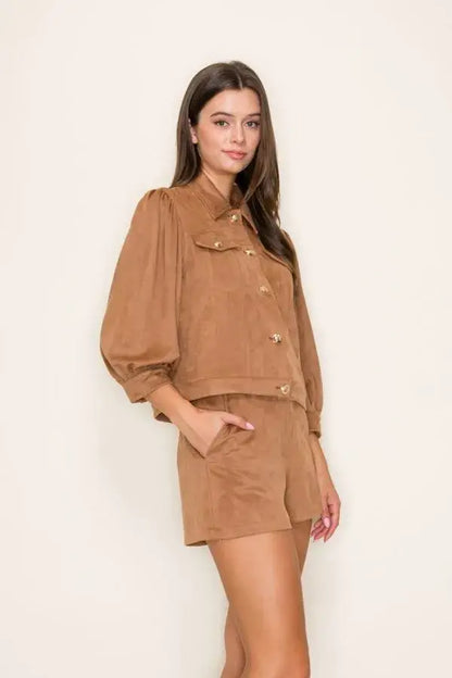 Suede Puff Sleeve Jacket