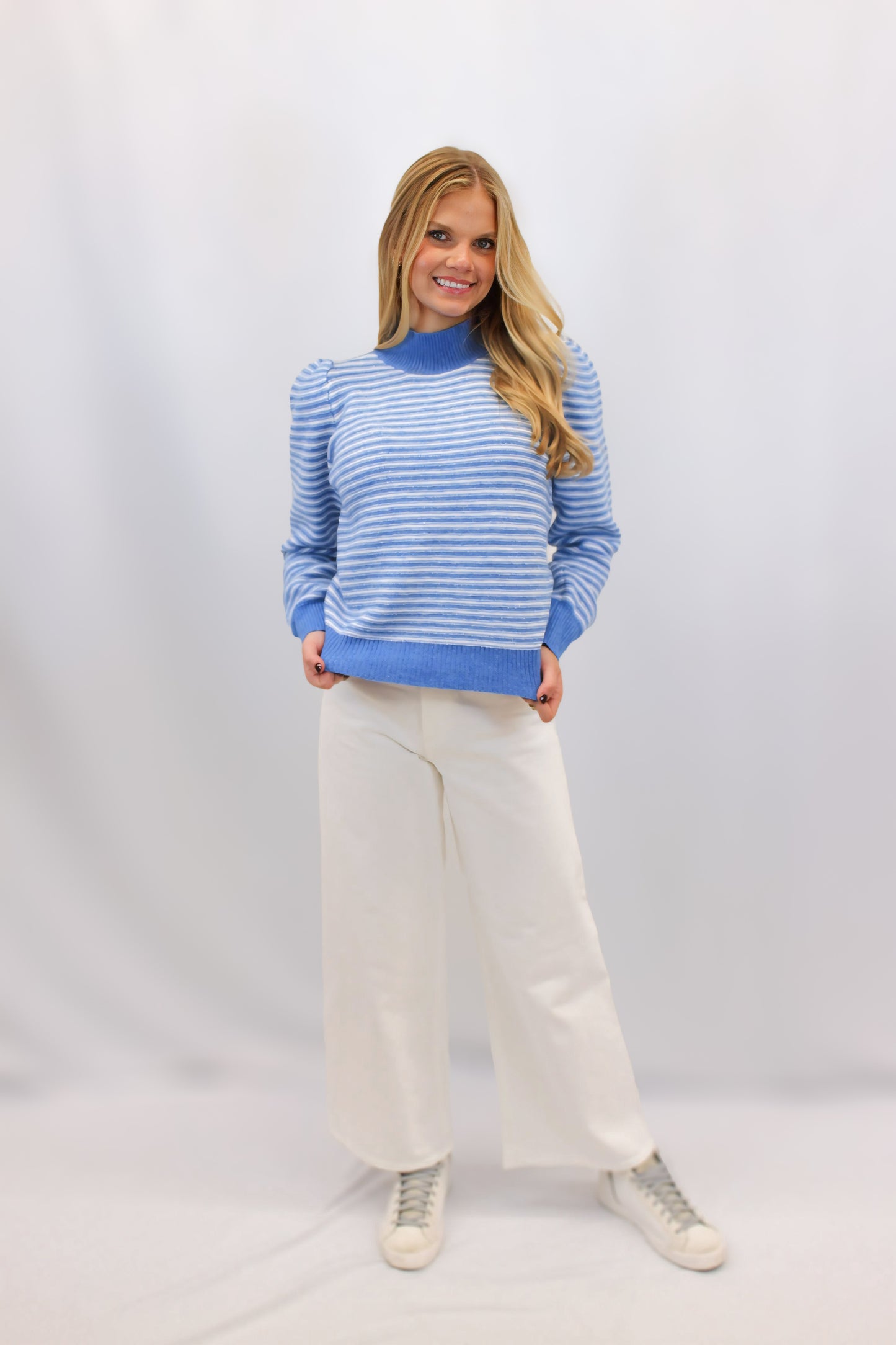 Molly Striped Puff Sleeve Knit Sweater