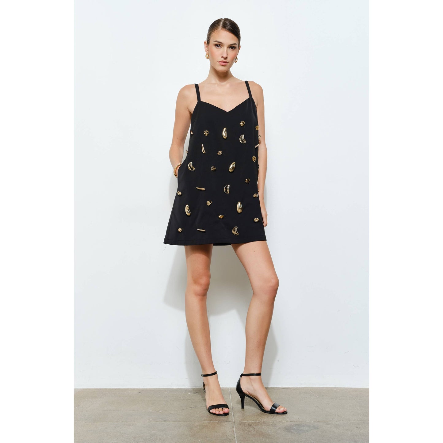 Metallic Embellished A-Line Mini Dress