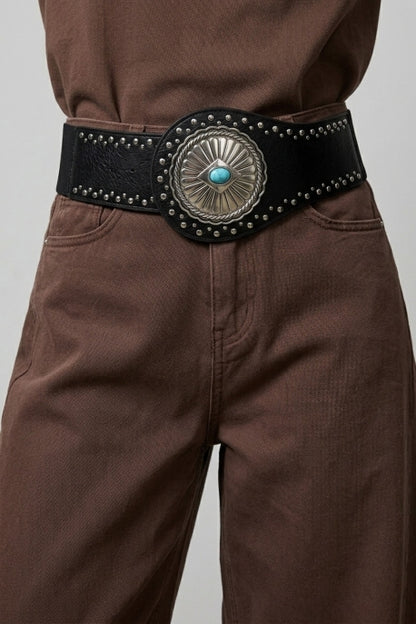 Patia Studded Turquoise Concho Wide Belt