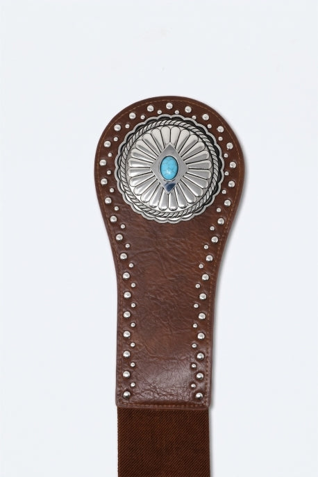 Folley Studded Turquoise Buckle Wide Belt