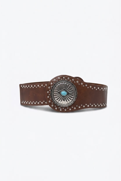 Folley Studded Turquoise Buckle Wide Belt