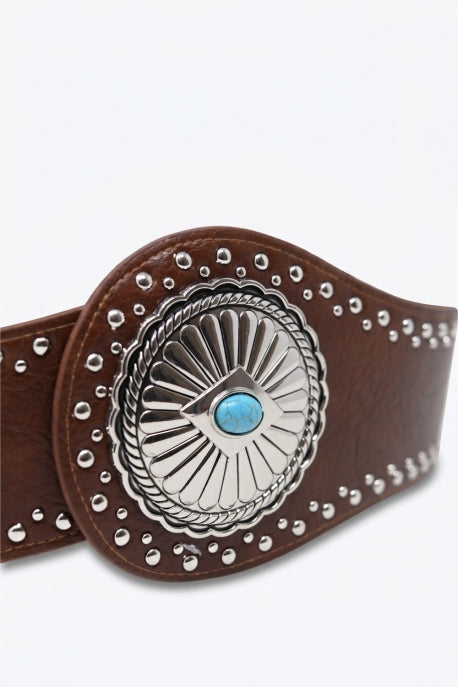 Folley Studded Turquoise Buckle Wide Belt