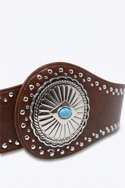 Folley Studded Turquoise Buckle Wide Belt