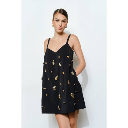 Metallic Embellished A-Line Mini Dress