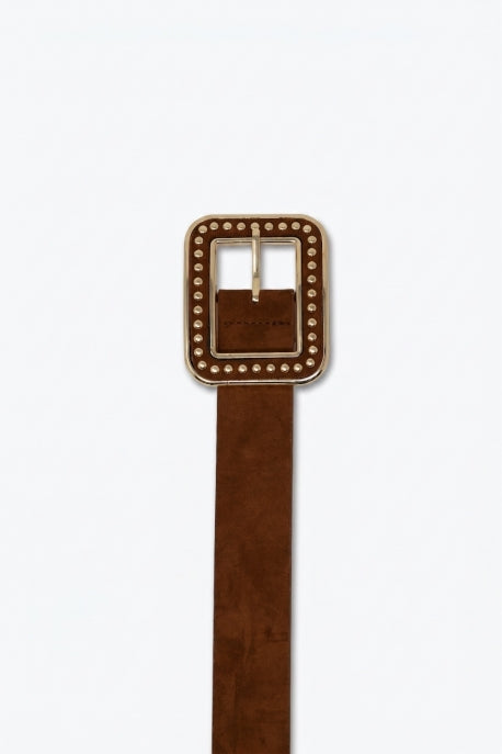 Bordeaux Studded Square Buckle Wide Belt