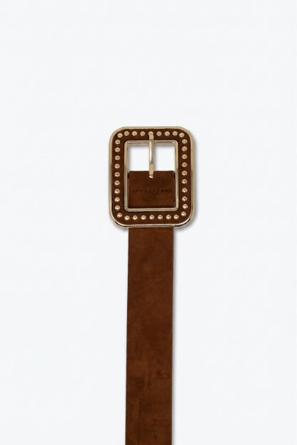 Bordeaux Studded Square Buckle Wide Belt