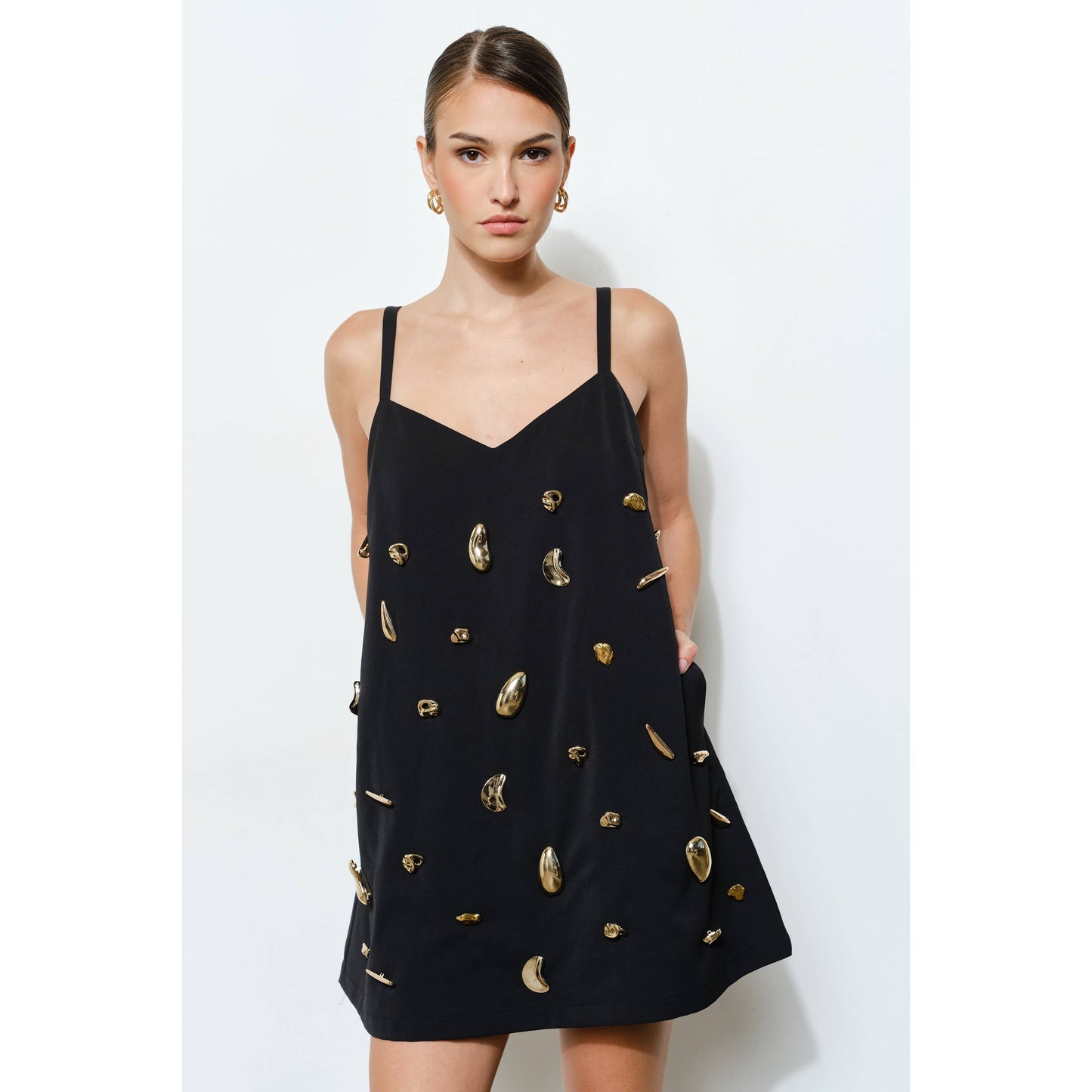 Metallic Embellished A-Line Mini Dress